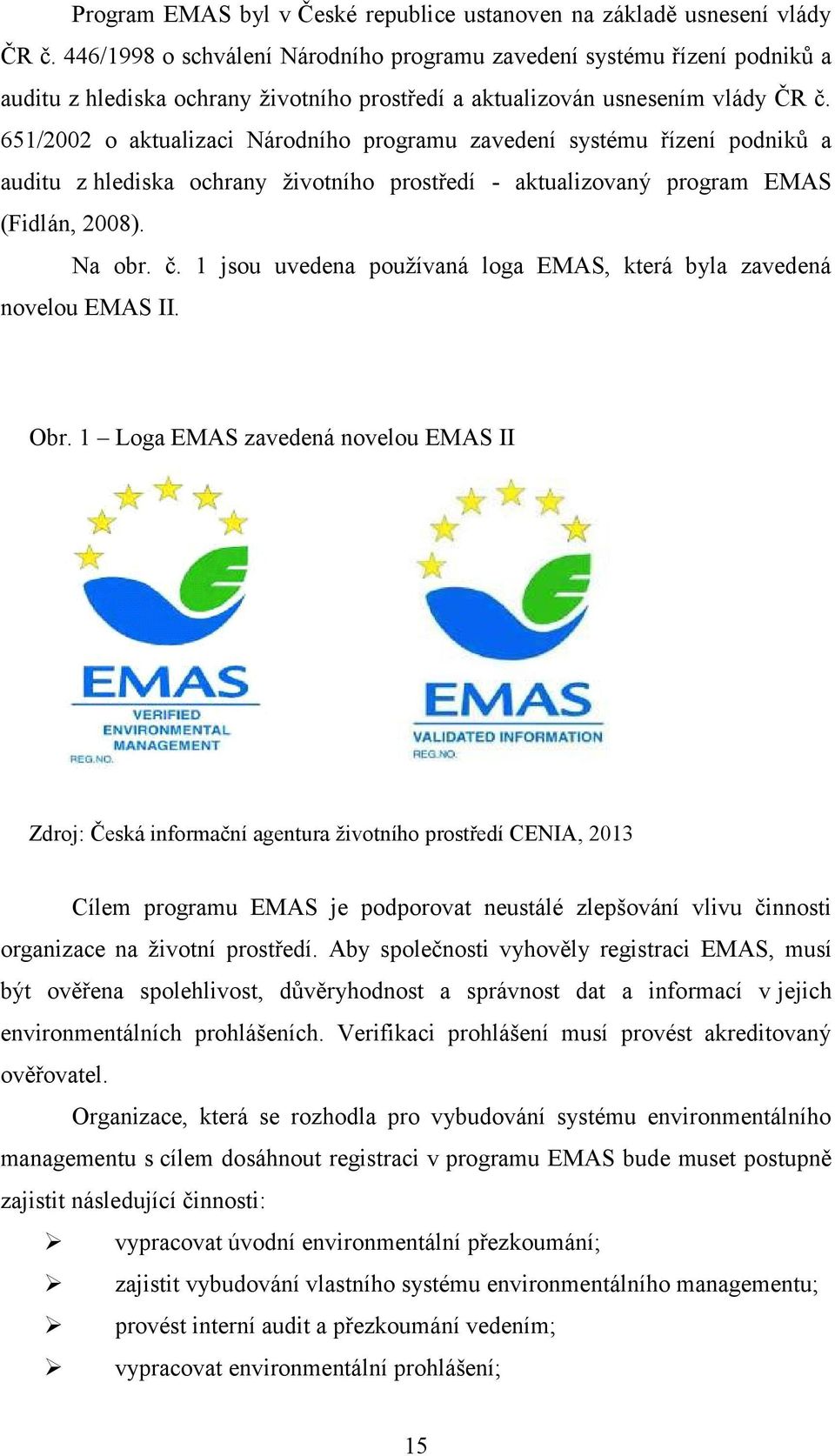 651/2002 o aktualizaci Národního programu zavedení systému řízení podniků a auditu z hlediska ochrany životního prostředí - aktualizovaný program EMAS (Fidlán, 2008). Na obr. č.