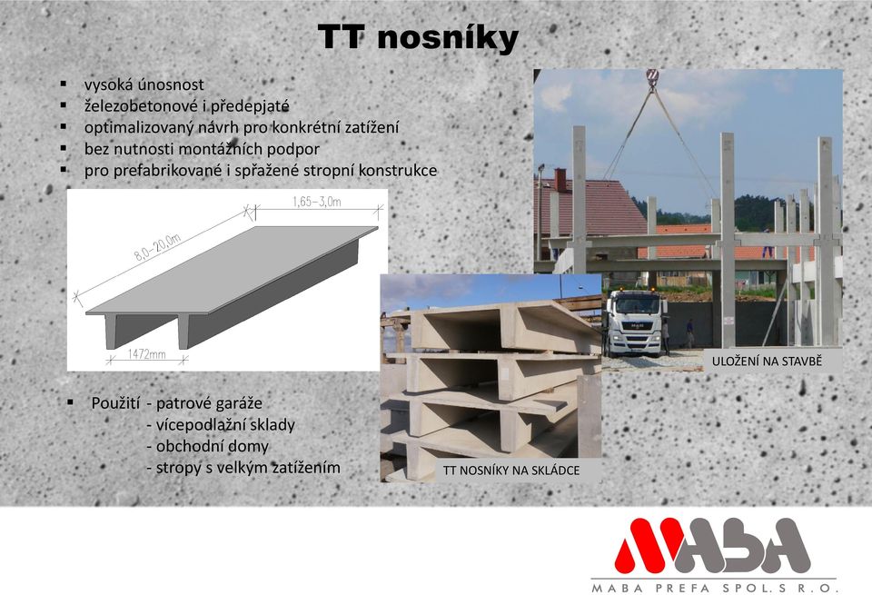 spřažené stropní konstrukce ULOŽENÍ NA STAVBĚ Použití - patrové garáže -