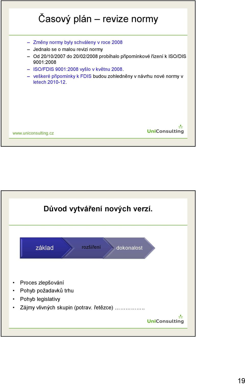 veškeré připomínky k FDIS budou zohledněny v návrhu nové normy v letech 2010-12. Důvod vytváření nových verzí.