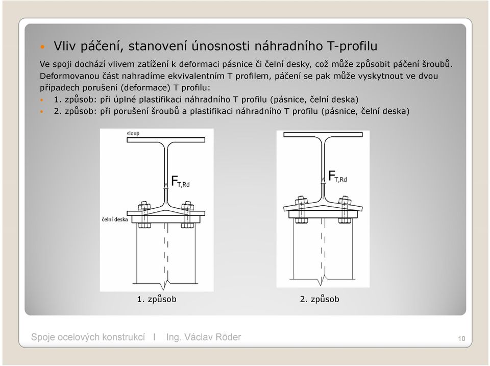 Deformovanou část nahradíme ekvivalentním T profilem, páčení se pak může vyskytnout ve dvou případech p porušení