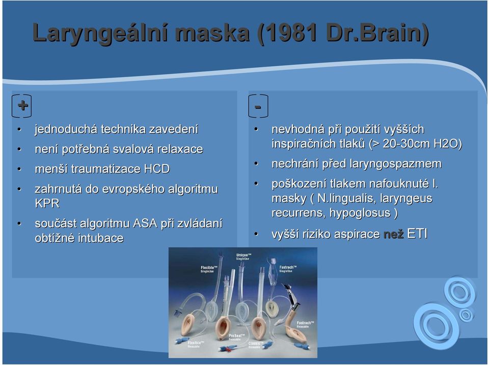 evropského algoritmu KPR součást st algoritmu ASA při p i zvládan daní obtížné intubace - nevhodná při použit ití