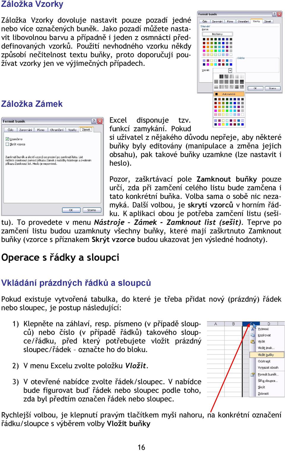 Pokud si uživatel z nějakého důvodu nepřeje, aby některé buňky byly editovány (manipulace a změna jejich obsahu), pak takové buňky uzamkne (lze nastavit i heslo).