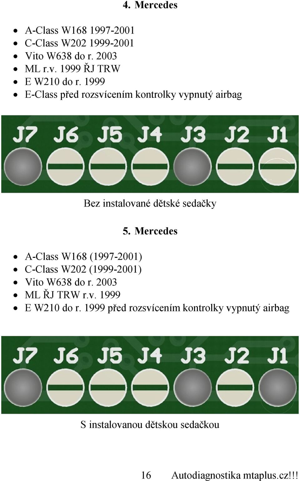 1999 E-Class před rozsvícením kontrolky vypnutý airbag Bez instalované dětské sedačky 5.