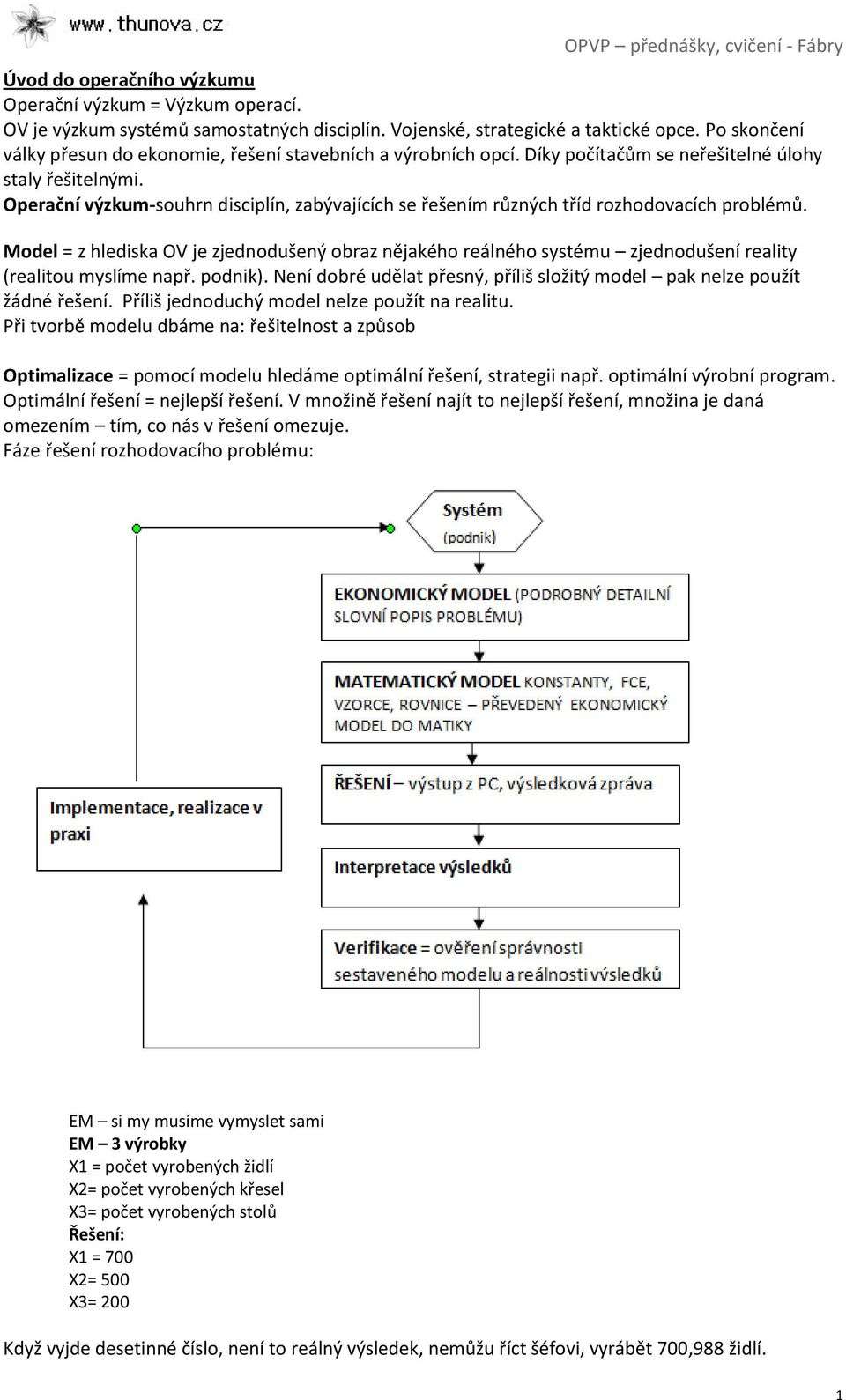 Operační výzkum-souhrn disciplín, zabývajících se řešením různých tříd rozhodovacích problémů.