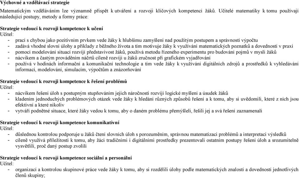 zamyšlení nad použitým postupem a správností výpočtu - zadává vhodné slovní úlohy a příklady z běžného života a tím motivuje žáky k využívání matematických poznatků a dovedností v praxi - pomocí