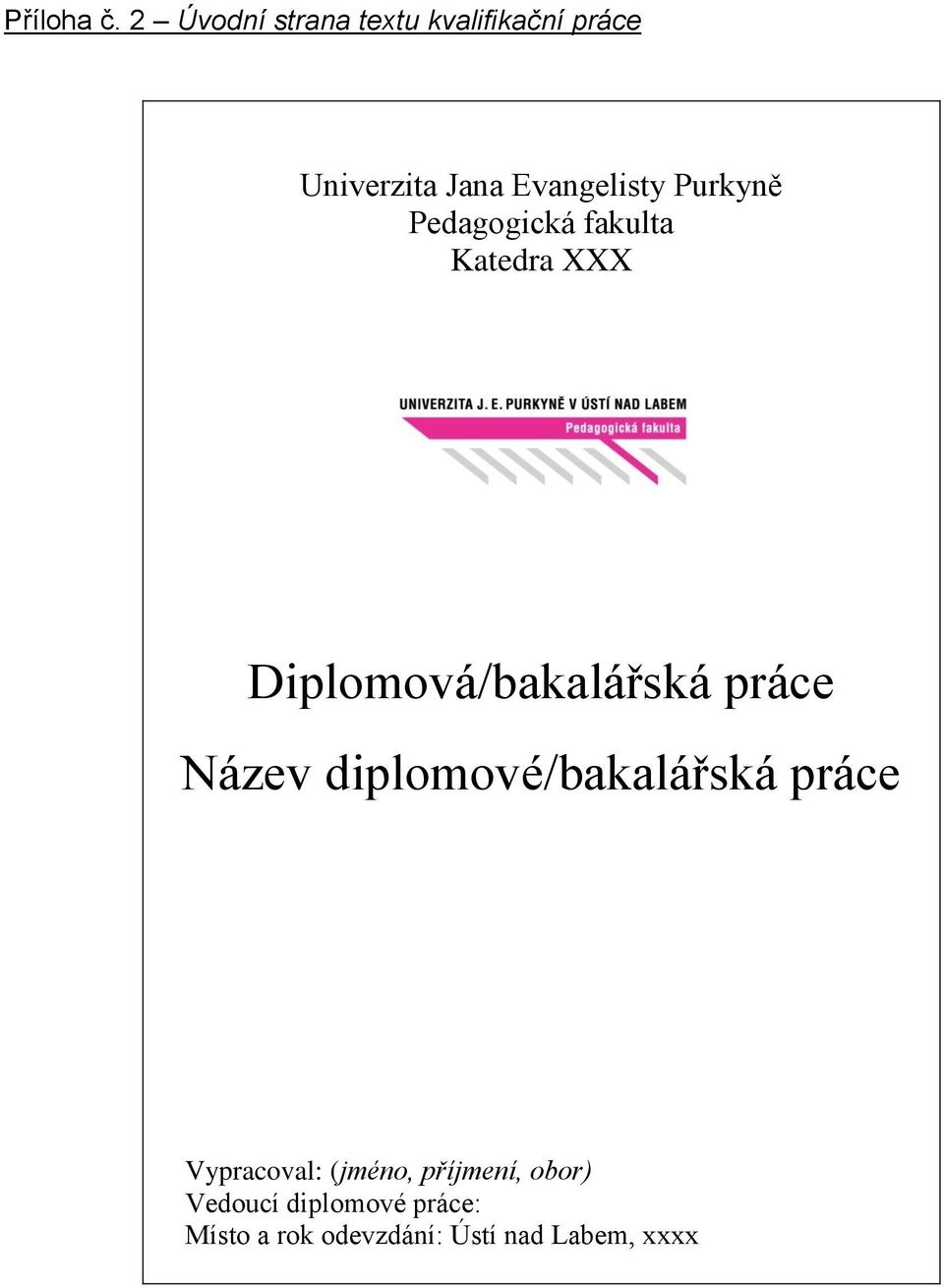 Purkyně Pedagogická fakulta Katedra XXX Diplomová/bakalářská práce