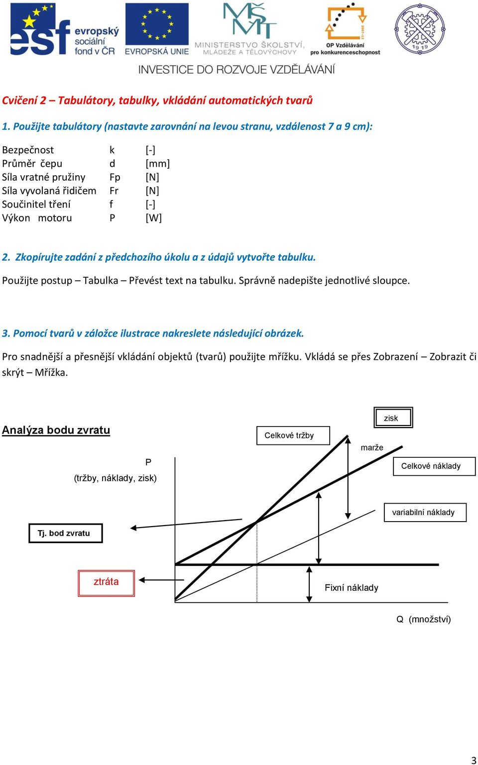 f [-] Výkon motoru P [W]. Zkopírujte zdání z předhozího úkolu z údjů vytvořte tulku. Použijte postup Tulk Převést text n tulku. Správně ndepište jednotlivé sloupe. 3.