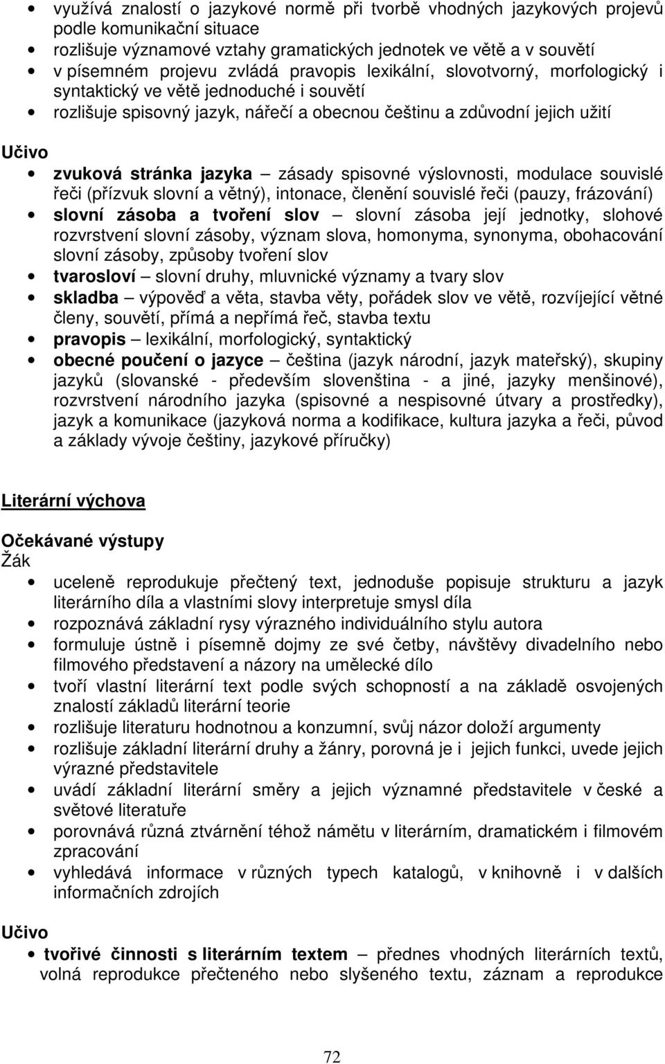 spisovné výslovnosti, modulace souvislé řeči (přízvuk slovní a větný), intonace, členění souvislé řeči (pauzy, frázování) slovní zásoba a tvoření slov slovní zásoba její jednotky, slohové rozvrstvení