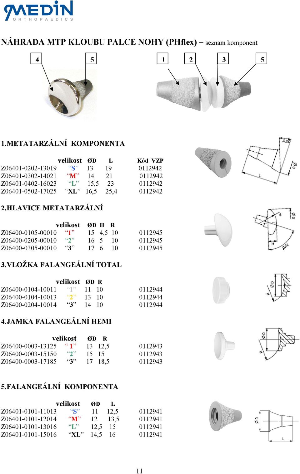 HLAVICE METATARZÁLNÍ velikost ØD H R Z06400-0105-00010 1 15 4,5 10 0112945 Z06400-0205-00010 2 16 5 10 0112945 Z06400-0305-00010 3 17 6 10 0112945 3.