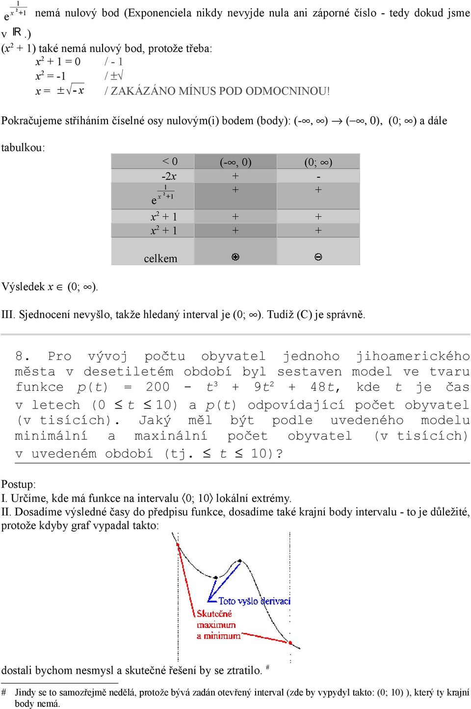 Pokračujeme stříháním číselné osy nulovým(i) bodem (body): (-, ) (, 0), (0; ) a dále tabulkou: < 0 (-, 0) (0; ) -2x + - x e + + + x 2 + + + x 2 + + + celkem Výsledek x (0; ). III.