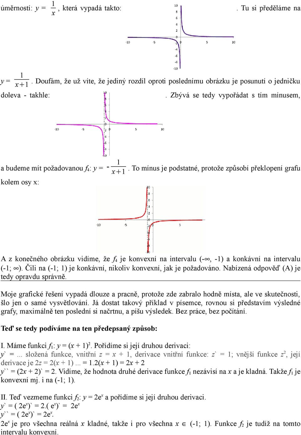 To mínus je podstatné, protože způsobí překlopení grafu A z konečného obrázku vidíme, že f 4 je konvexní na intervalu (-, -) a konkávní na intervalu (-; ).