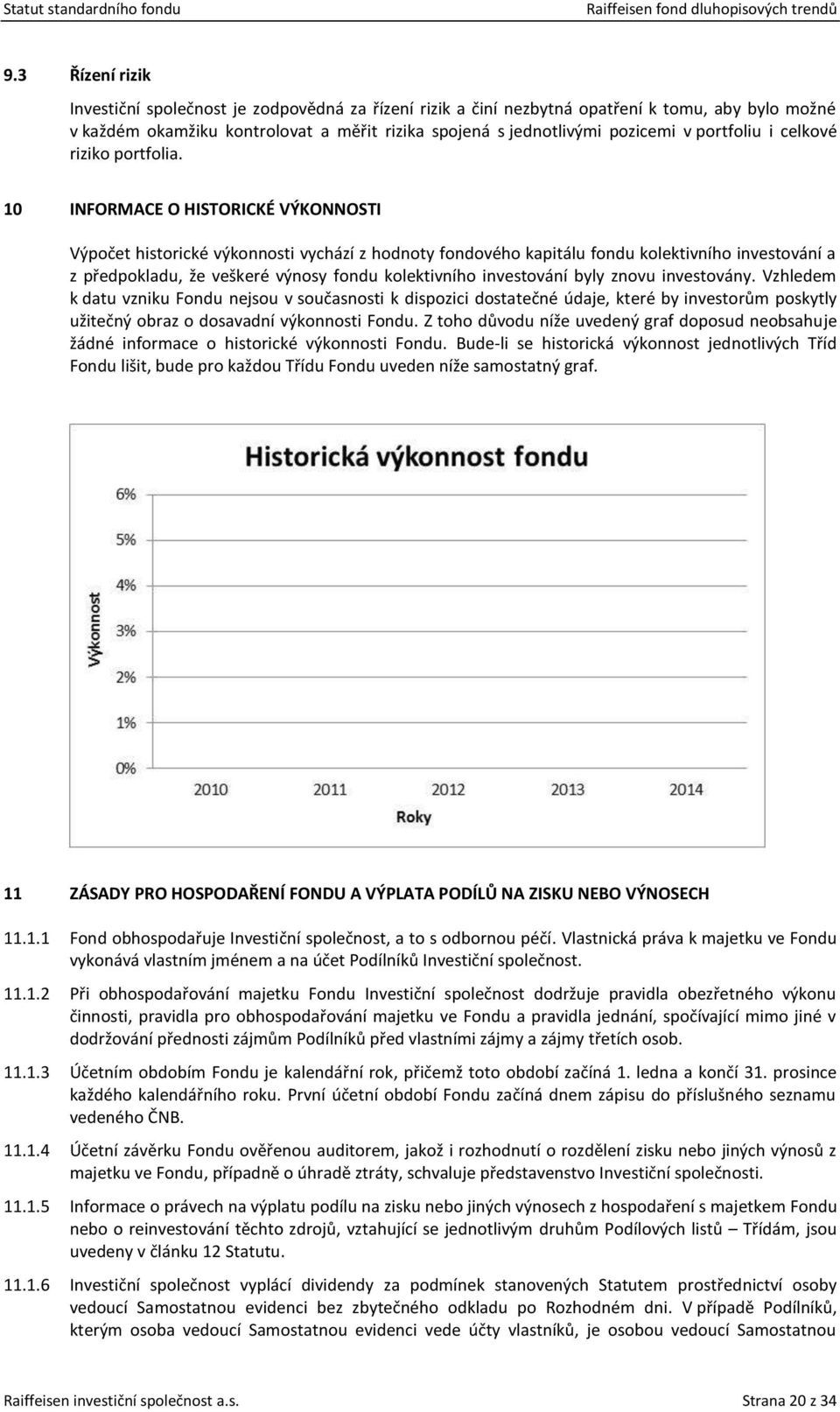 10 INFORMACE O HISTORICKÉ VÝKONNOSTI Výpočet historické výkonnosti vychází z hodnoty fondového kapitálu fondu kolektivního investování a z předpokladu, že veškeré výnosy fondu kolektivního