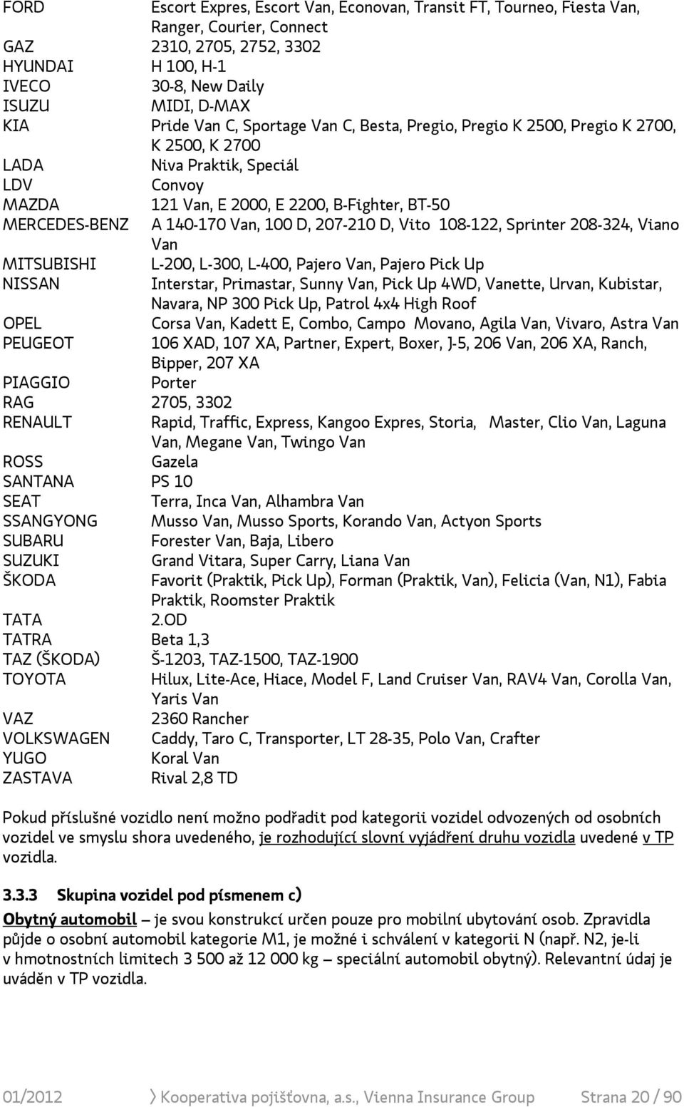 D, 207-210 D, Vito 108-122, Sprinter 208-324, Viano Van MITSUBISHI L-200, L-300, L-400, Pajero Van, Pajero Pick Up NISSAN Interstar, Primastar, Sunny Van, Pick Up 4WD, Vanette, Urvan, Kubistar,