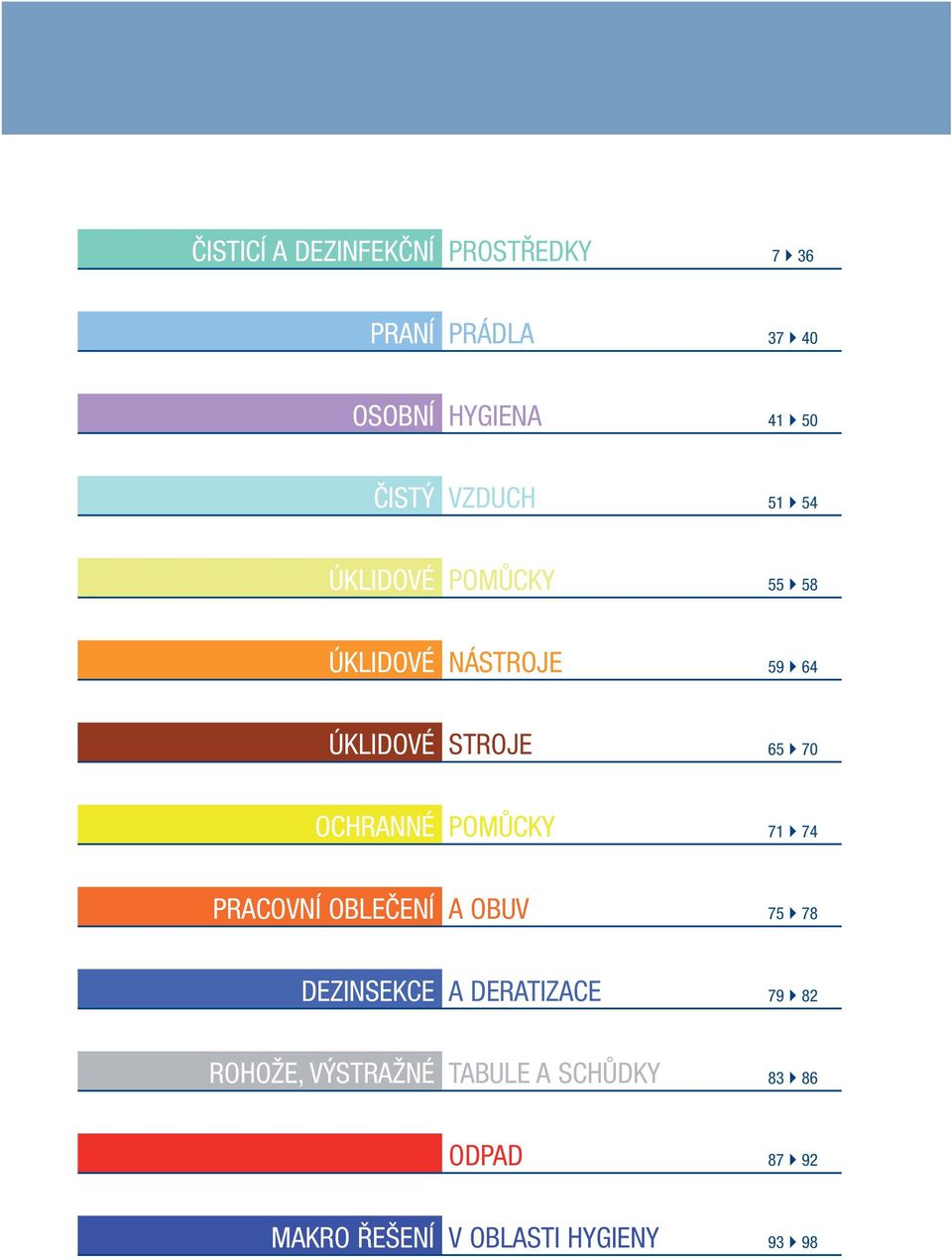 OCHRANNÉ POMŮCKY 71 74 PRACOVNÍ OBLEČENÍ A OBUV 75 78 DEZINSEKCE A DERATIZACE 79 82