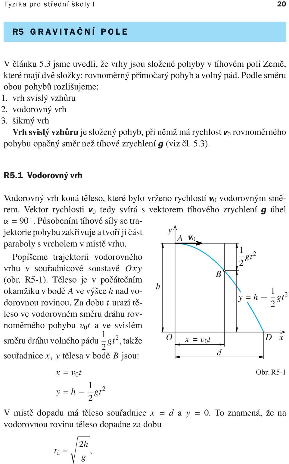 šikmývrh Vrhsvislývzhůrujesloženýpohyb,přiněmžmárychlost v 0 rovnoměrného pohybu opačný směr než tíhové zrychlení g(viz čl. 5.3). R5.