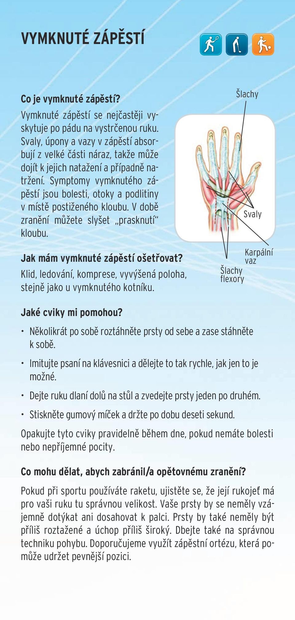 Symptomy vymknutého zápěstí jsou bolesti, otoky a podlitiny v místě postiženého kloubu. V době zranění můžete slyšet prasknutí kloubu. Jak mám vymknuté zápěstí ošetřovat?