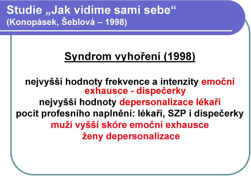 dispečerky nejvyšší hodnoty depersonalizace lékaři pocit profesního