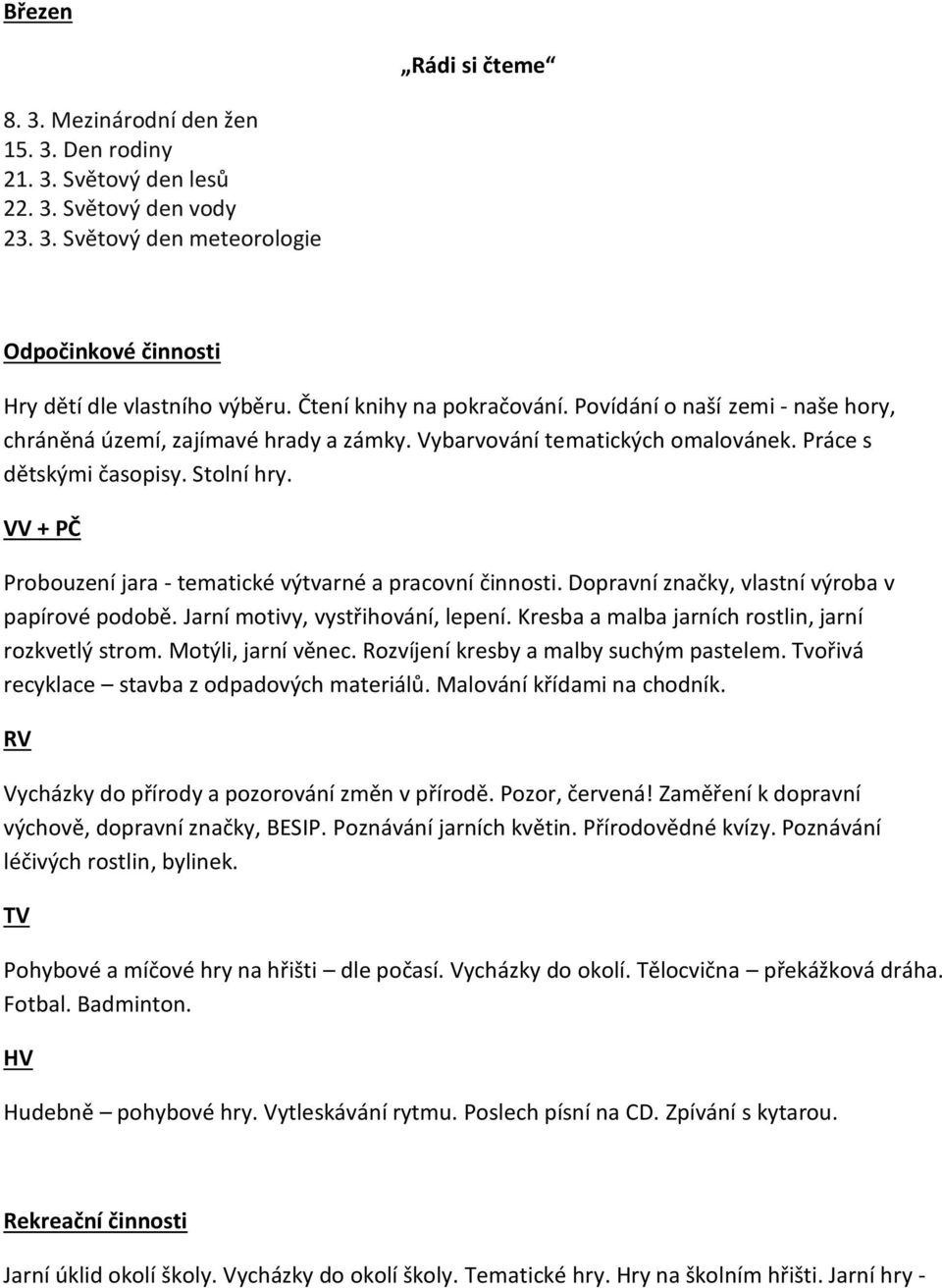 VV + PČ Probouzení jara - tematické výtvarné a pracovní činnosti. Dopravní značky, vlastní výroba v papírové podobě. Jarní motivy, vystřihování, lepení.