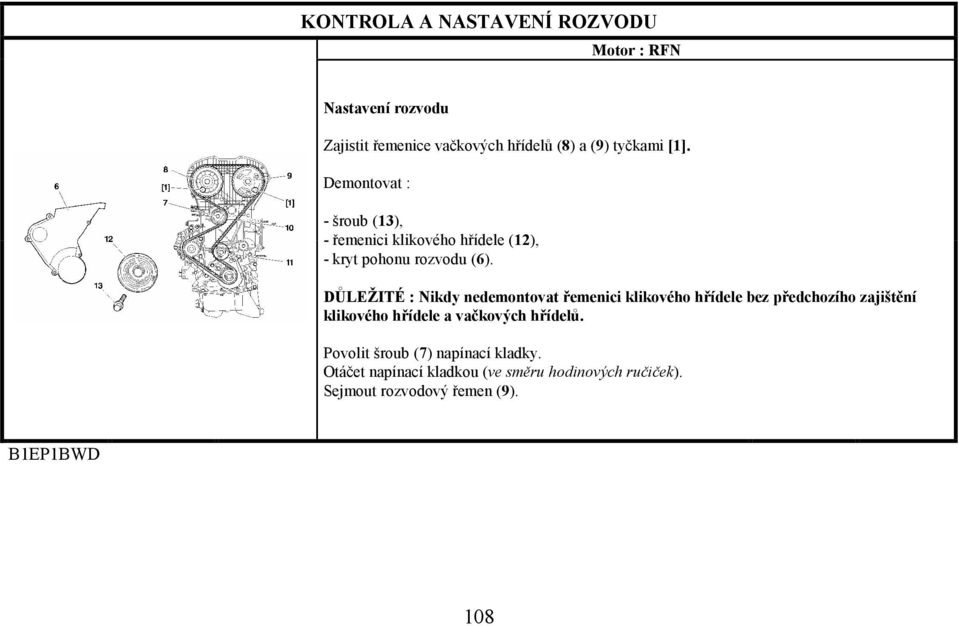 DŮLEŽITÉ : Nikdy nedemontovat řemenici klikového hřídele bez předchozího zajištění klikového hřídele a