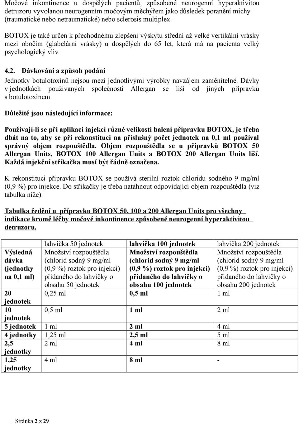 BOTOX je také určen k přechodnému zlepšení výskytu střední až velké vertikální vrásky mezi obočím (glabelární vrásky) u dospělých do 65 let, která má na pacienta velký psychologický vliv. 4.2.