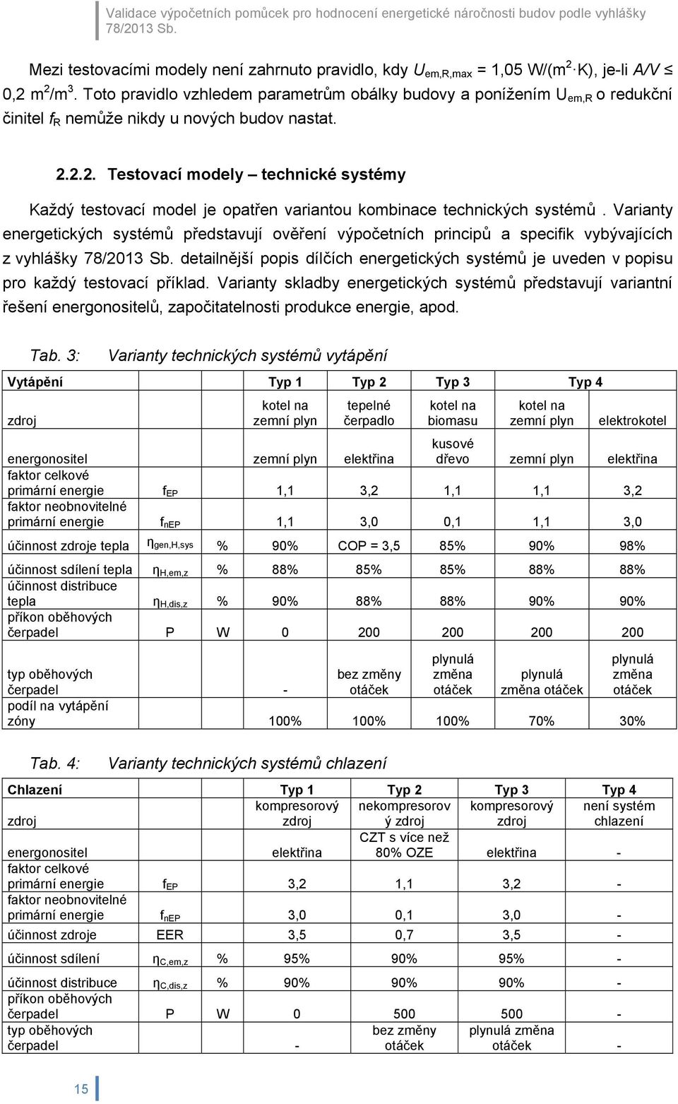 2.2. Testovací modely technické systémy Každý testovací model je opatřen variantou kombinace technických systémů.