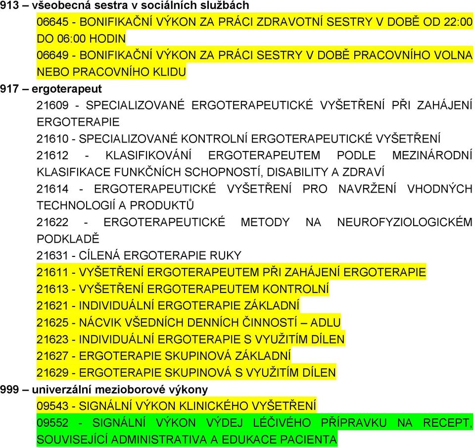 ERGOTERAPEUTEM PODLE MEZINÁRODNÍ KLASIFIKACE FUNKČNÍCH SCHOPNOSTÍ, DISABILITY A ZDRAVÍ 21614 - ERGOTERAPEUTICKÉ VYŠETŘENÍ PRO NAVRŽENÍ VHODNÝCH TECHNOLOGIÍ A PRODUKTŮ 21622 - ERGOTERAPEUTICKÉ METODY