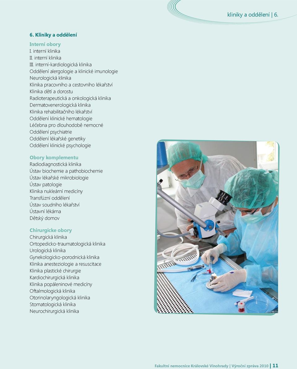Dermatovenerologická klinika Klinika rehabilitačního lékařství klinické hematologie Léčebna pro dlouhodobě nemocné psychiatrie lékařské genetiky klinické psychologie Obory komplementu
