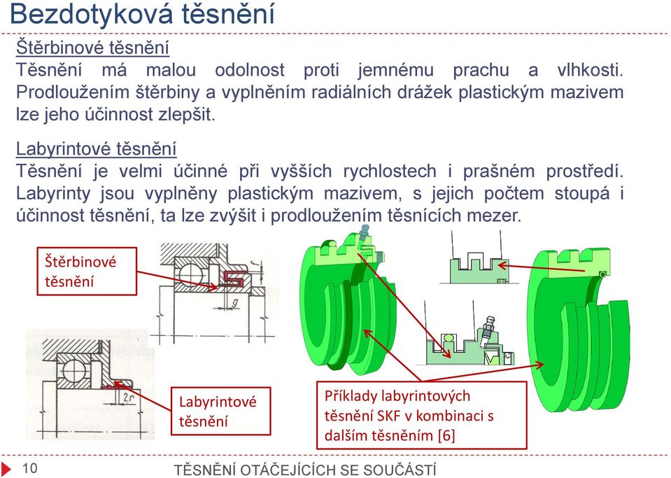 Labyrintové těsnění Těsnění je velmi účinné při vyšších rychlostech i prašném prostředí.