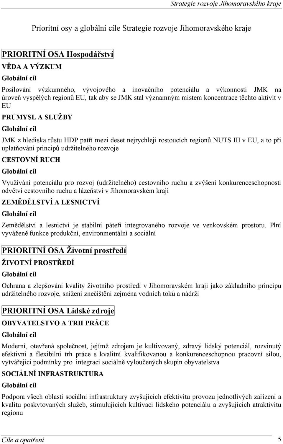 regionů NUTS III v EU, a to při uplatňování principů udržitelného rozvoje CESTOVNÍ RUCH Globální cíl Využívání potenciálu pro rozvoj (udržitelného) cestovního ruchu a zvýšení konkurenceschopnosti