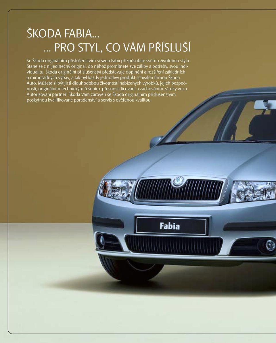 Škoda originální příslušenství představuje doplnění a rozšíření základních a mimořádných výbav, a tak byl každý jednotlivý produkt schválen firmou Škoda Auto.