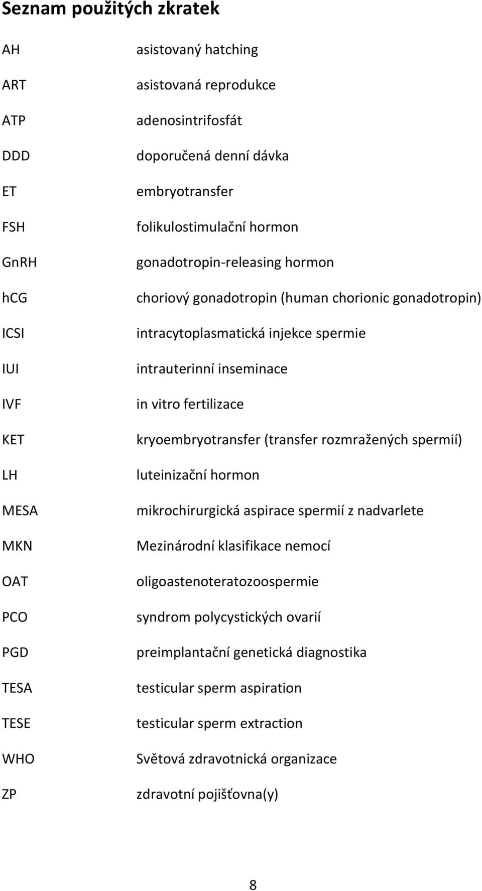 inseminace in vitro fertilizace kryoembryotransfer (transfer rozmražených spermií) luteinizační hormon mikrochirurgická aspirace spermií z nadvarlete Mezinárodní klasifikace nemocí