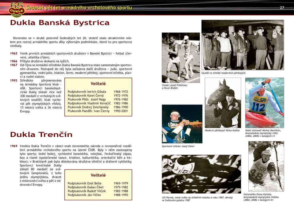 1965 Vznik prvních armádních sportovních družstev v Banské Bystrici fotbal (červen), atletika (říjen). 1966 Přibylo družstvo skokanů na lyžích.