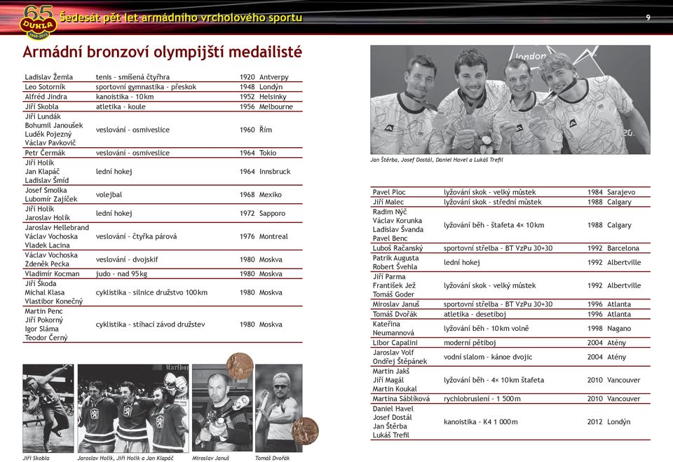 osmiveslice 1964 Tokio Jiří Holík Jan Klapáč lední hokej 1964 Innsbruck Ladislav Šmíd Josef Smolka Lubomír Zajíček volejbal 1968 Mexiko Jiří Holík Jaroslav Holík lední hokej 1972 Sapporo Jaroslav