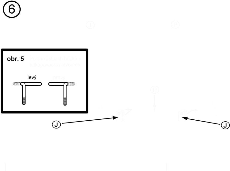 sestavu kostky a háčku J nasuňte na příčnou trubku P a háčky jistící sestavy zasuňte do odkapávacích otvorů.