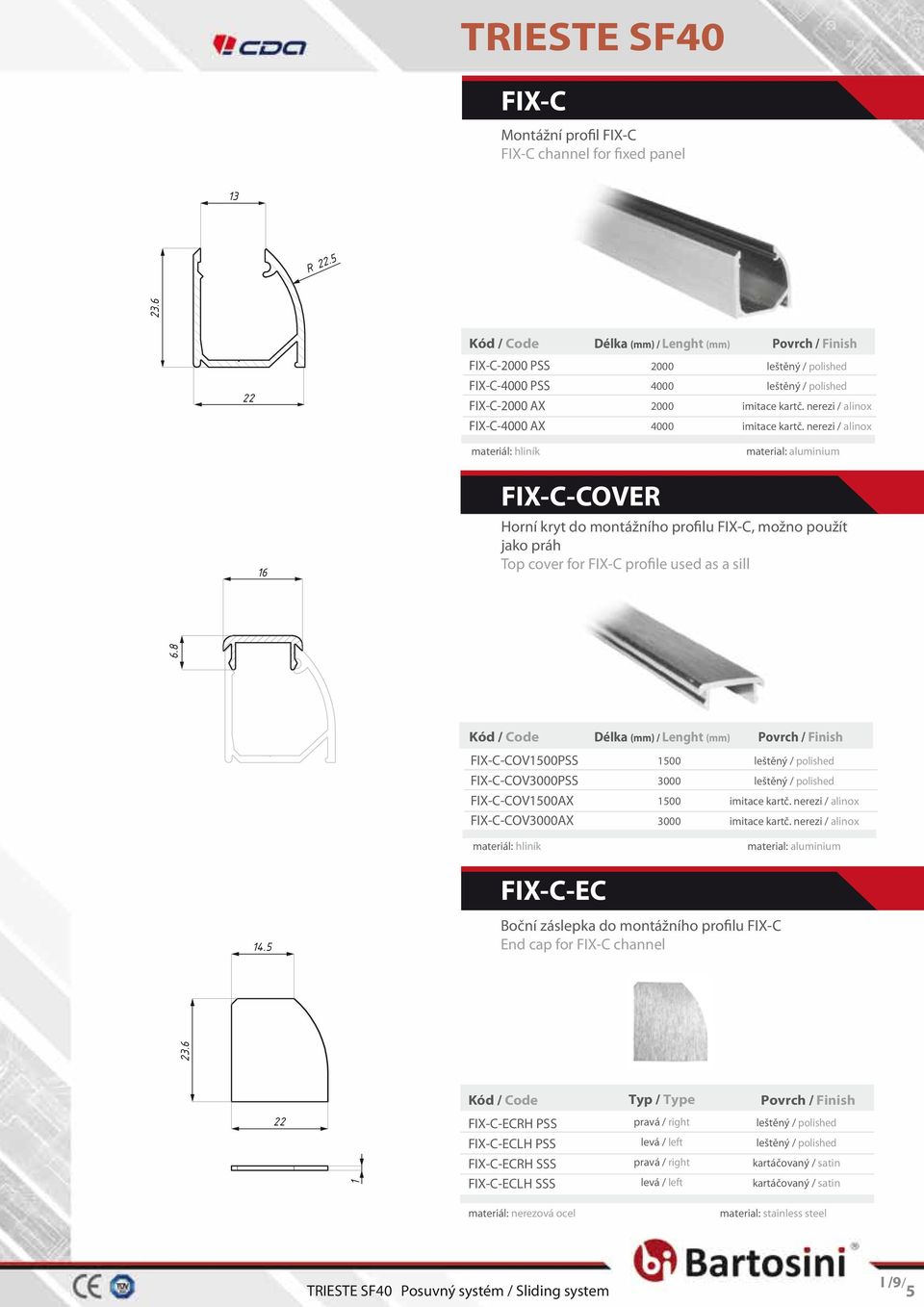 jako práh Top cover for FIX-C profile used as a sill Délka (mm) / Lenght (mm) / FIX-C-COV500PSS FIX-C-COV3000PSS FIX-C-COV500AX FIX-C-COV3000AX materiál: hliník 500 3000 500 3000 material: aluminium