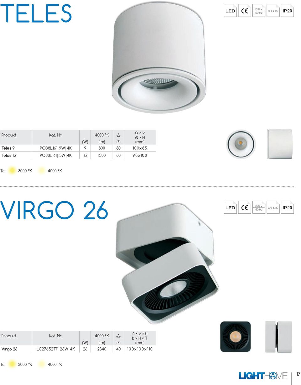 K 4000 K VIRGO 26 CRI 82 IP 20 Virgo 26 LC27652T11 26W 4K