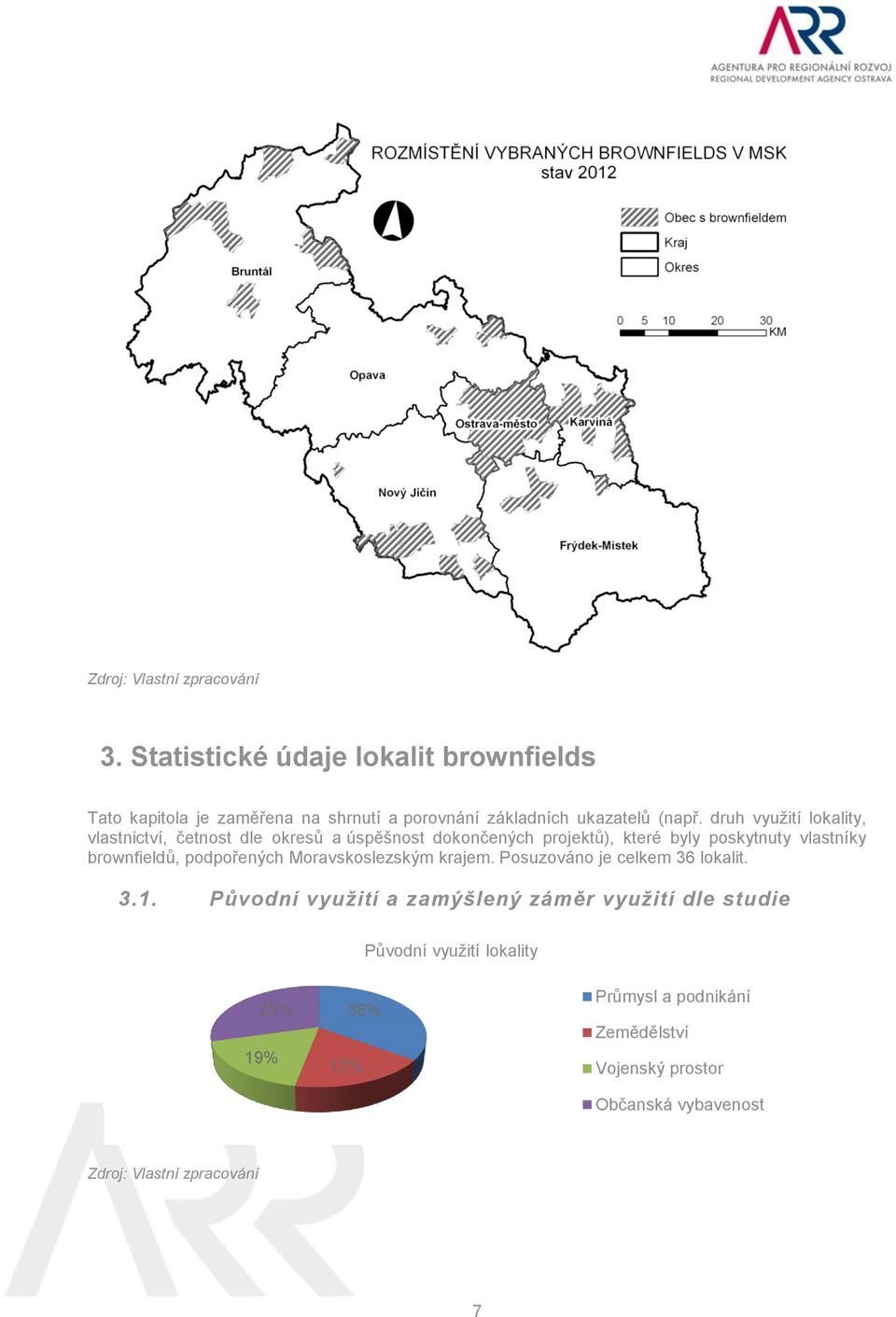 druh využití lokality, vlastnictví, četnost dle okresů a úspěšnost dokončených projektů), které byly poskytnuty vlastníky brownfieldů,