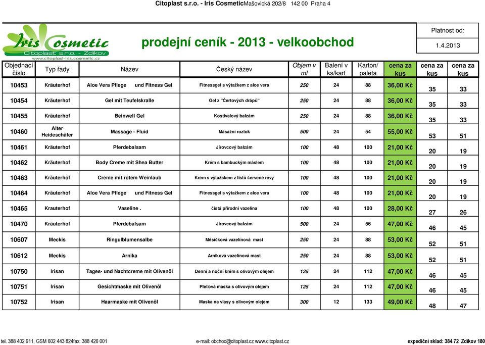prodejní ceník - 13 - velkoobchod 1.4.