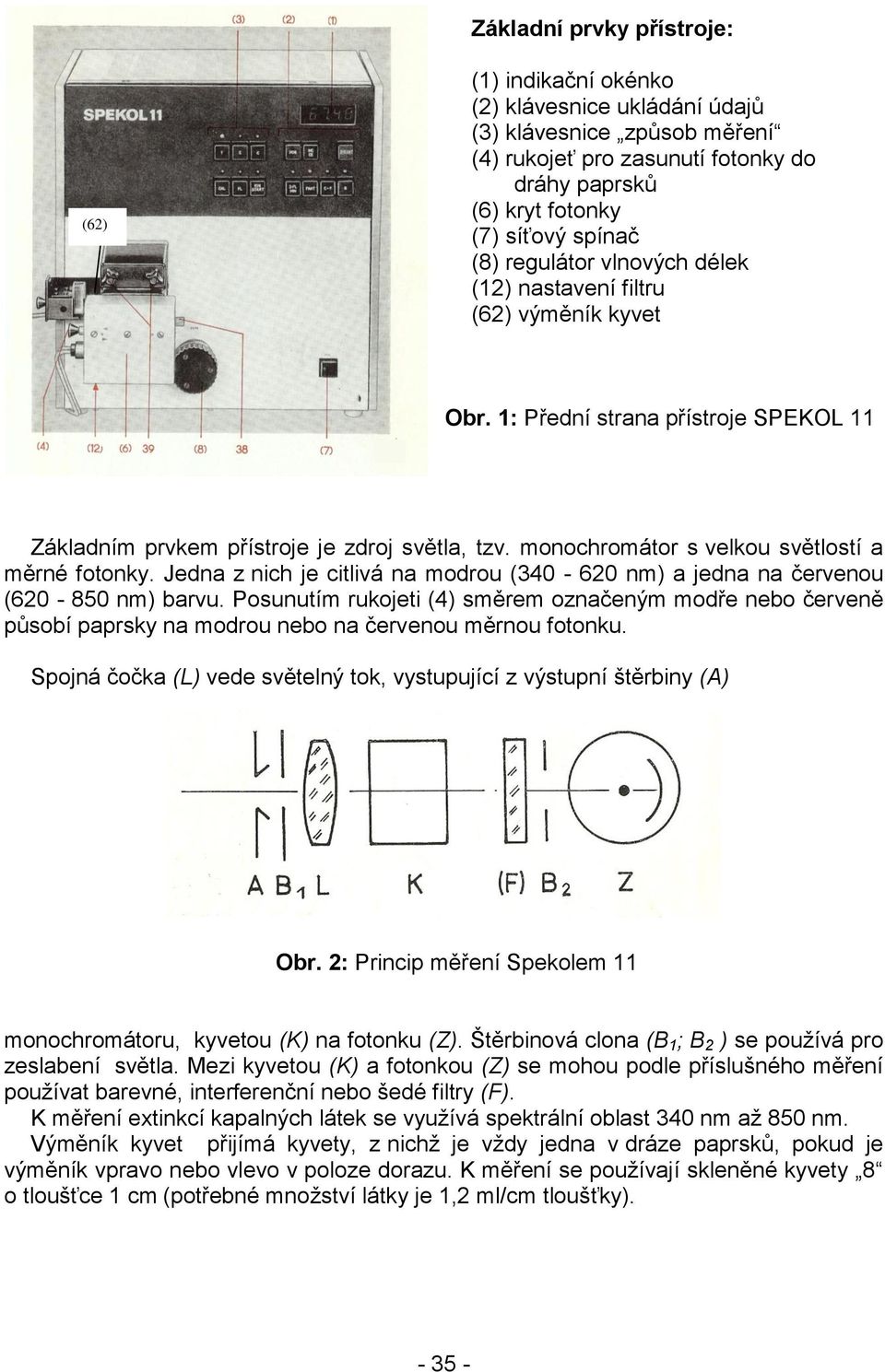 monochromátor s velkou světlostí a měrné fotonky. Jedna z nich je citlivá na modrou (34-62 nm) a jedna na červenou (62-85 nm) barvu.