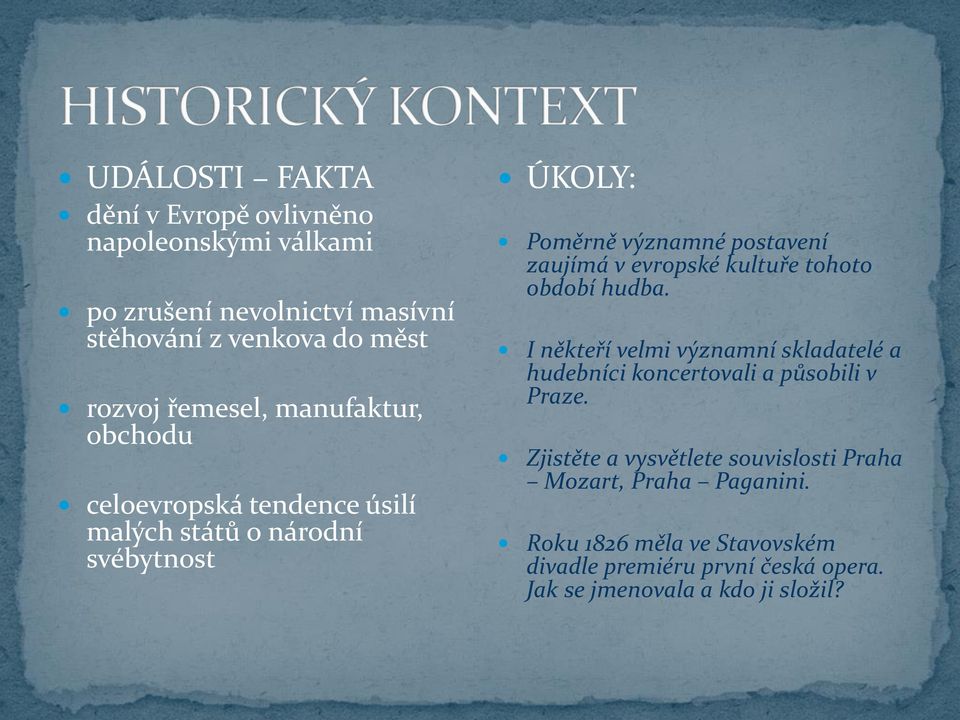 kultuře tohoto období hudba. I někteří velmi významní skladatelé a hudebníci koncertovali a působili v Praze.