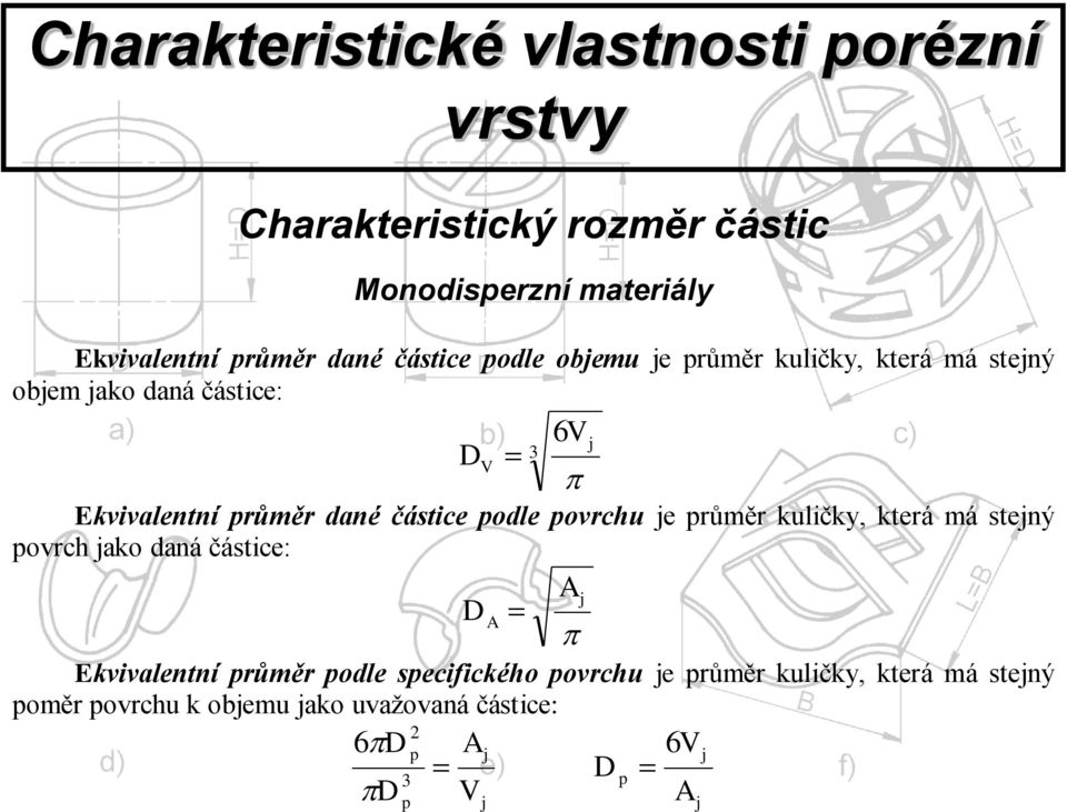 průměr kuličky, která má stejný povrch jako daná částice: A Ekvivalentní průměr podle specifického povrchu je průměr