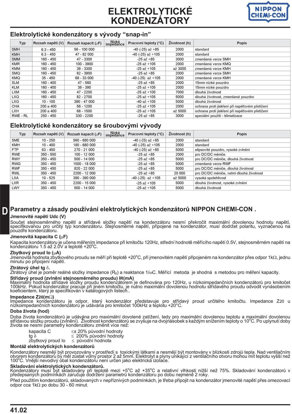 3-450 47-82 000-40 (-25) až +105 2000 standard SMM 160-450 47-3300 -25 až +85 3000 zmenšenáverze SMH KMR 160-450 100-3900 -25 až +105 2000 zmenšenáverze KMQ KMM 160-450 39-3300 -25 až +105 až 3000