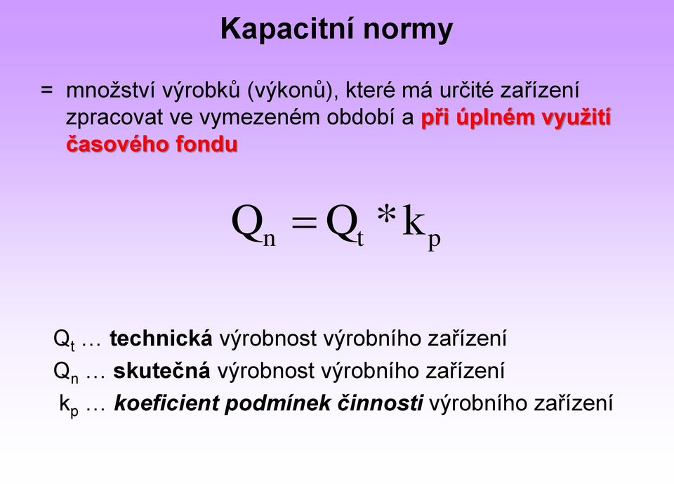 n t k p Q t technická výrobnost výrobního zařízení Q n skutečná