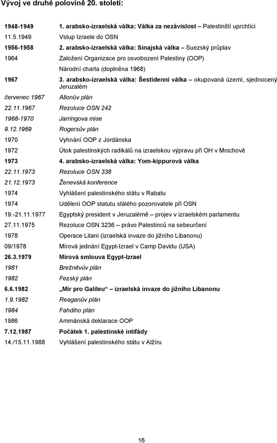 arabsko-izraelská válka: Šestidenní válka okupovaná území, sjednocený Jeruzalém červenec 1967 Allonův plán 22.11.1967 Rezoluce OSN 242 1968-1970 Jarringova mise 9.12.