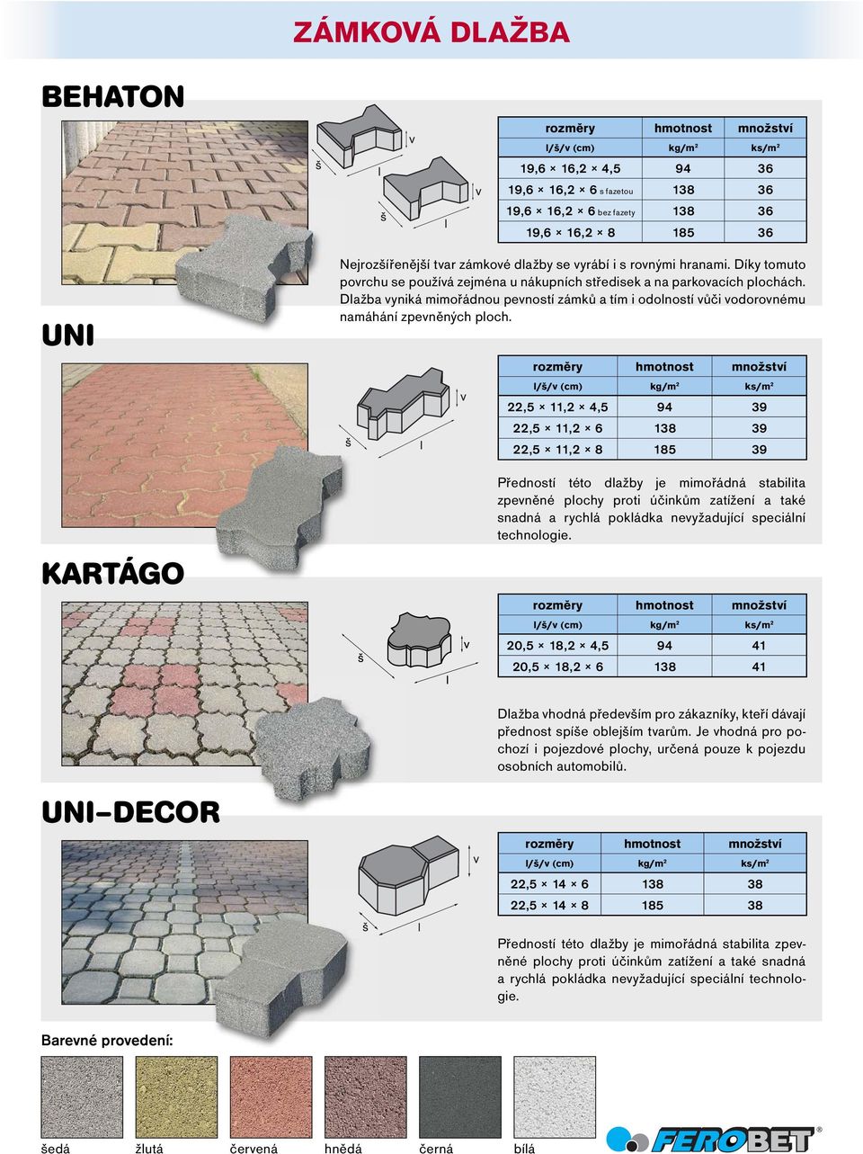 22,5 11,2 4,5 94 39 22,5 11,2 6 138 39 22,5 11,2 8 185 39 Předností této dlažby je mimořádná stabilita zpevněné plochy proti účinkům zatížení a také snadná a rychlá pokládka nevyžadující speciální