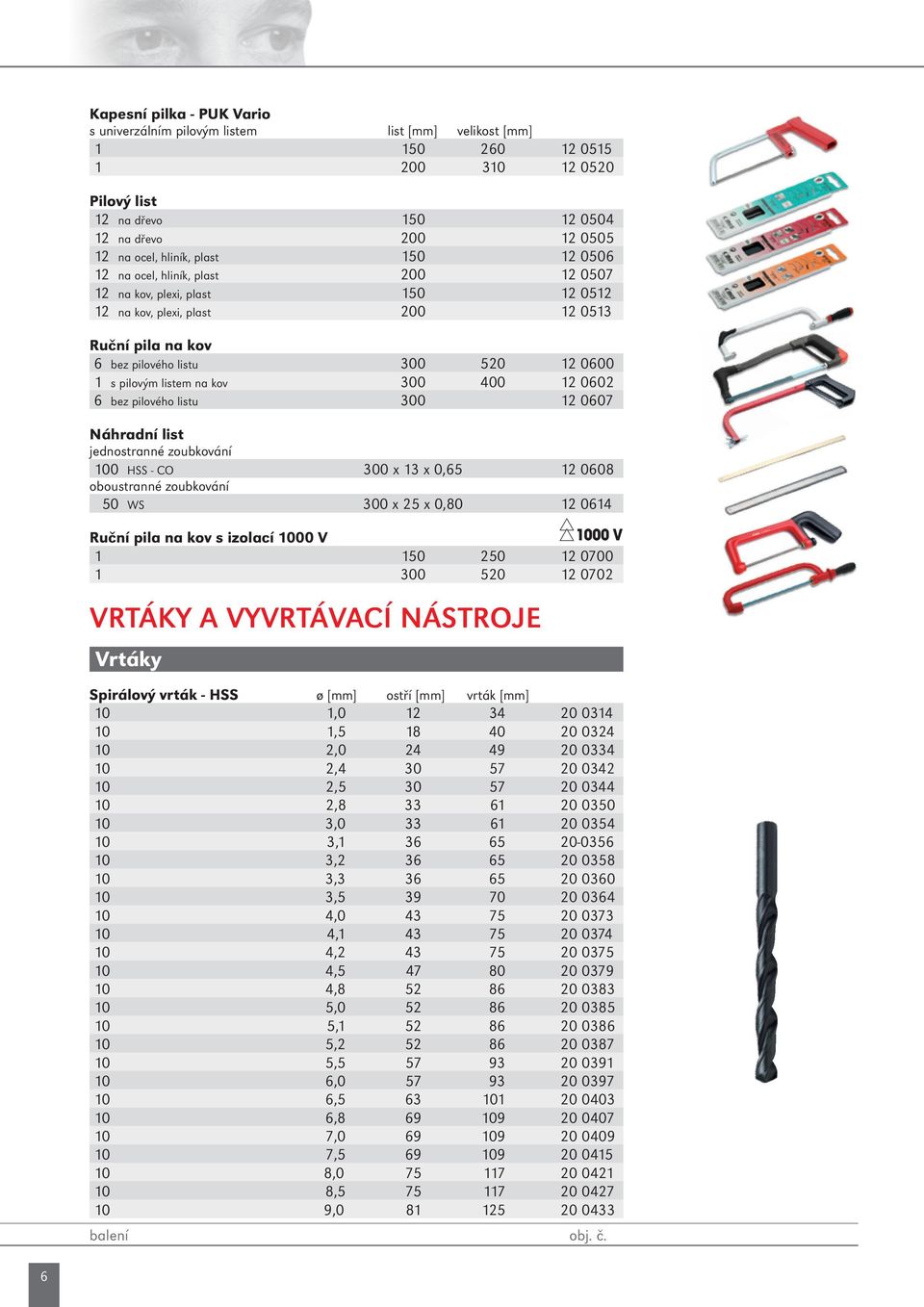 listem na kov 300 400 12 0602 6 bez pilového listu 300 12 0607 Náhradní list jednostranné zoubkování 100 HSS - CO 300 x 13 x 0,65 12 0608 oboustranné zoubkování 50 WS 300 x 25 x 0,80 12 0614 Ruční