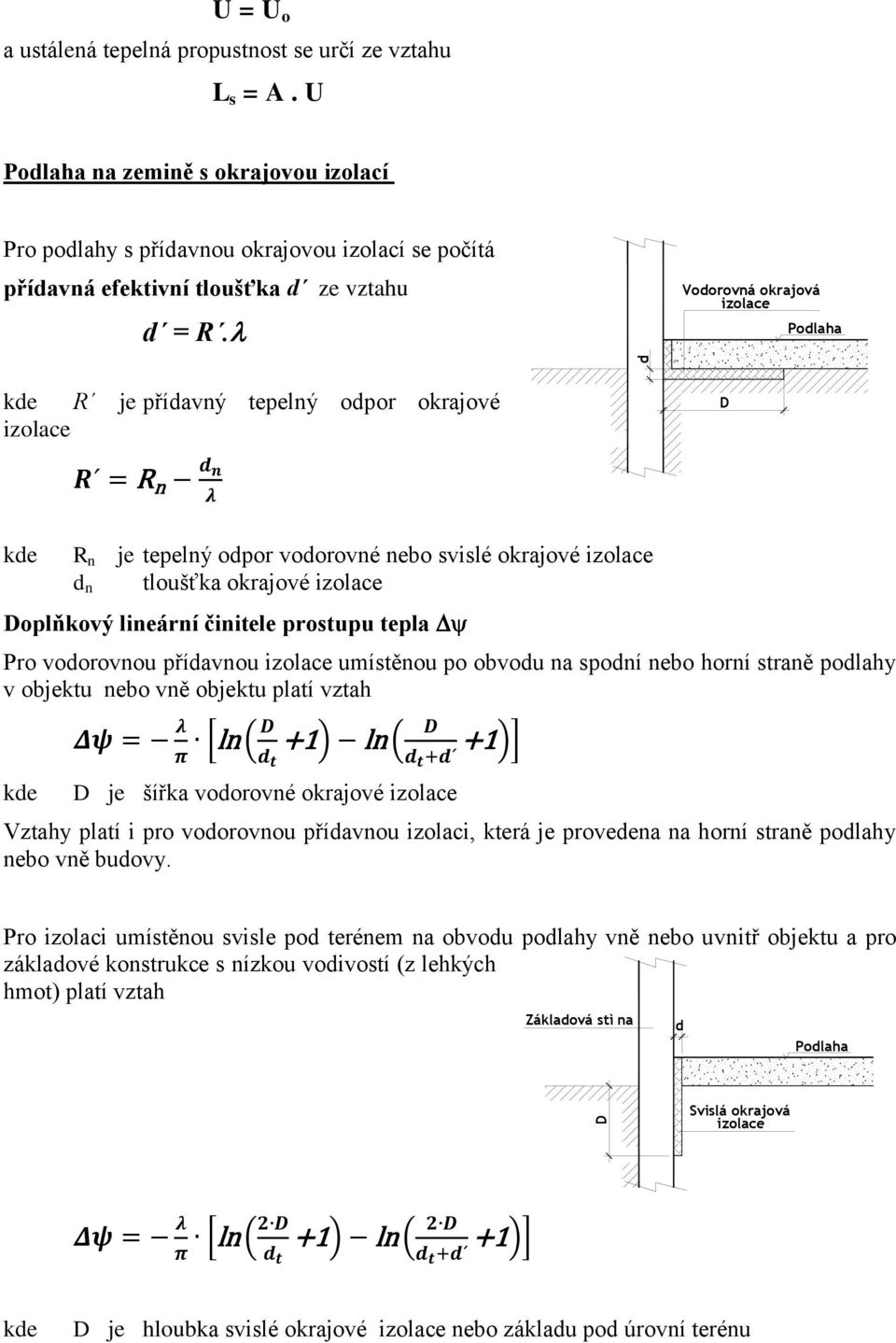R je přídavný tepelný odpor okrajové izolace d Vodorovná okrajová izolace D Podlaha R n je tepelný odpor vodorovné nebo svislé okrajové izolace d n tloušťka okrajové izolace Doplňkový lineární