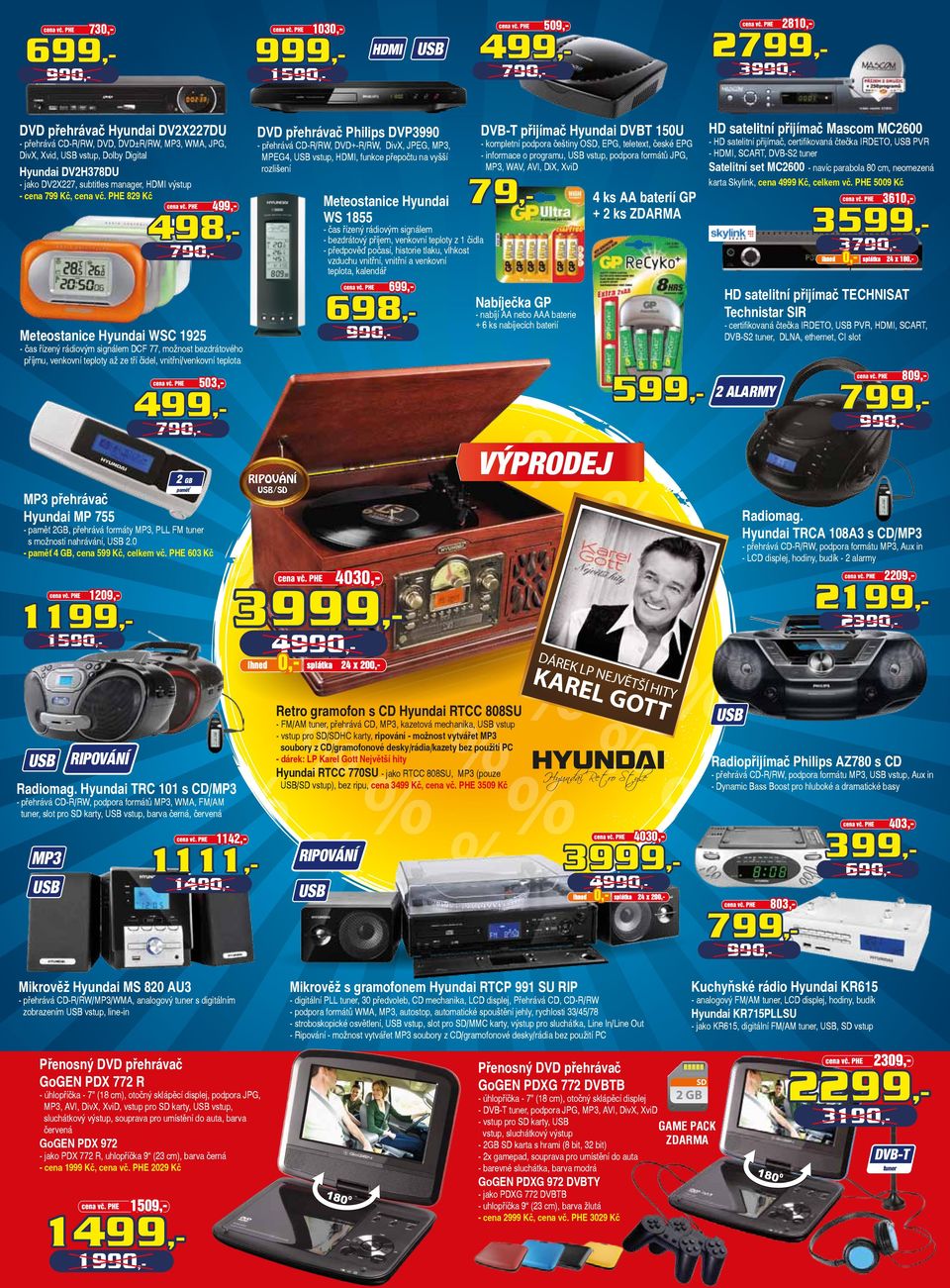 PHE 829 Kč Meteostanice Hyundai WS 1855 499,- 2810,- 509,- 1030,- 730,- DVB-T přijímač Hyundai DVBT 150U HD satelitní přijímač Mascom MC2600 699,- Meteostanice Hyundai WSC 1925 - čas řízený rádiovým