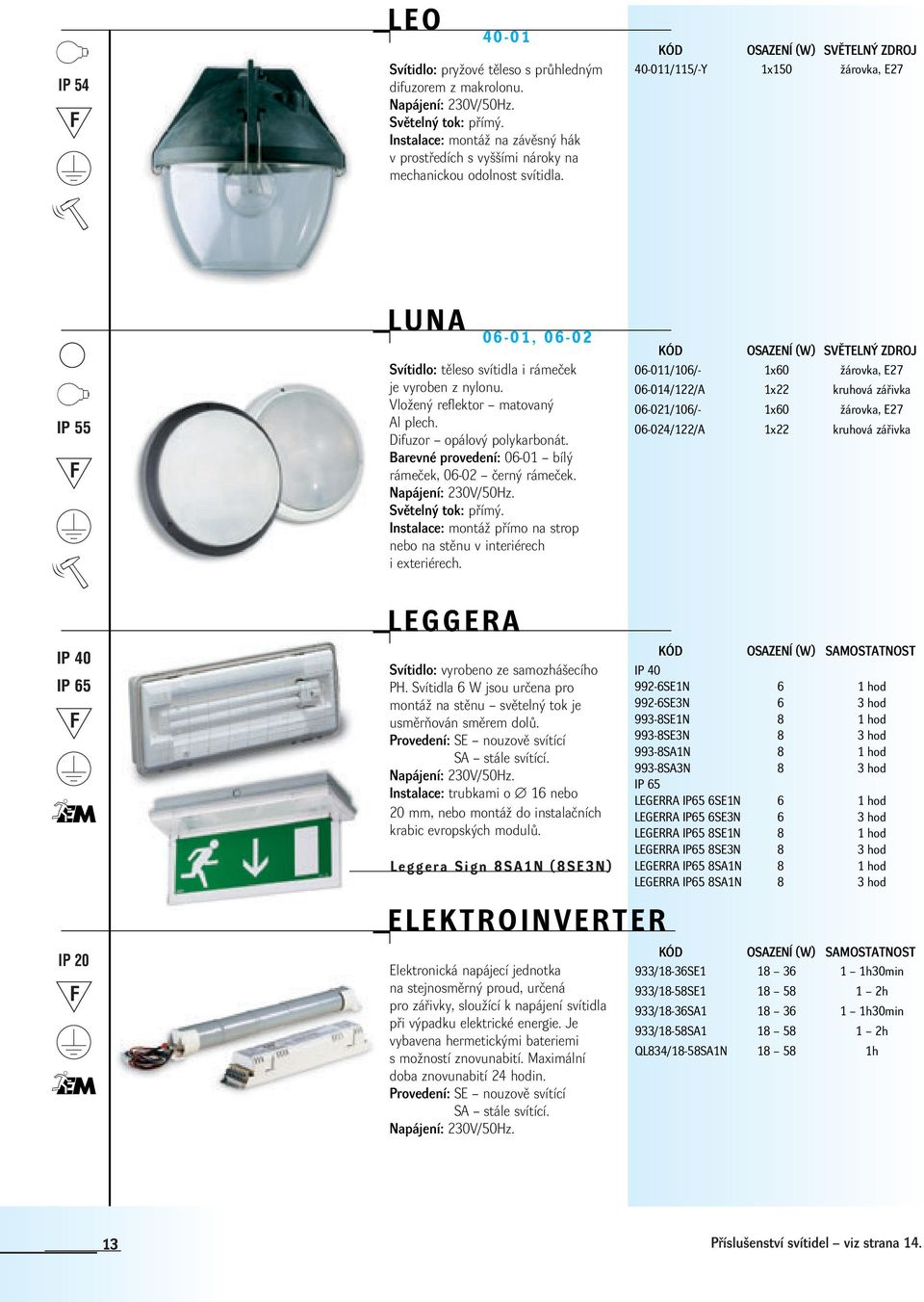 Difuzor opálov polykarbonát. Barevné provedení: 06-01 bíl rámeãek, 06-02 ãern rámeãek. Instalace: montáï pfiímo na strop nebo na stûnu v interiérech i exteriérech.