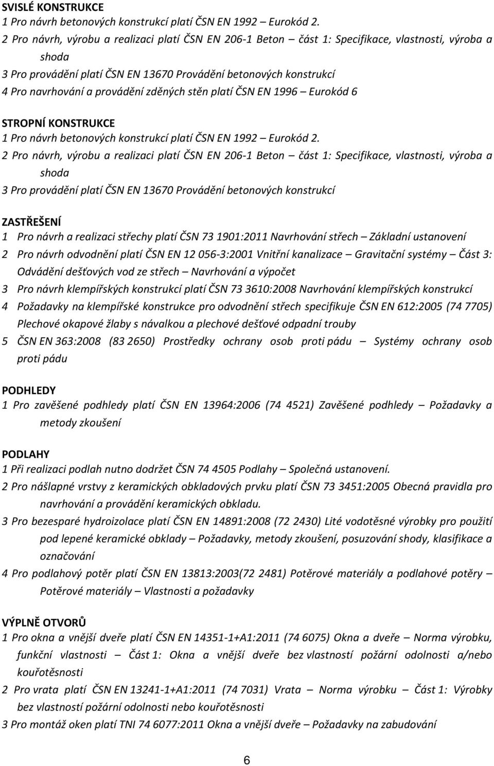 provádění zděných stěn platí ČSN EN 1996 Eurokód 6 STROPNÍ KONSTRUKCE 1 Pro návrh betonových konstrukcí platí ČSN EN 1992 Eurokód 2.